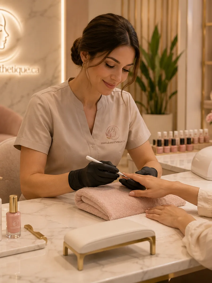 Application de mèches avec papillotes en salon